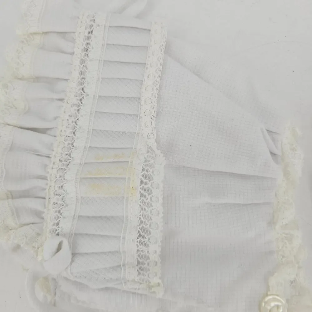 Set of 2 Vintage Infant Baby TWIN Girls Cotton Ruffle Bonnet Hat 0-3 mo Cottage
